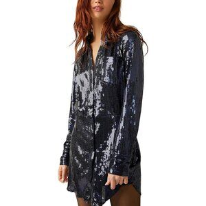 NWT Free People Sophie Midnight Navy Sequin Shirt Dress